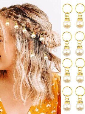 12PCS Gold Pearl Shiny Hair Accessories: Braid Clips, Dreadlock Accessories, Wed
